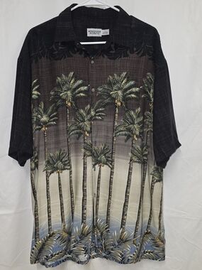 Windham Pointe Men's Black & Green Palm-Print Casual Button Down Shirt XL